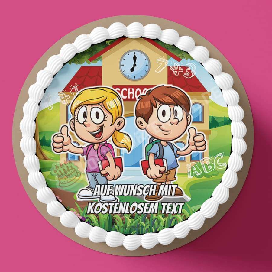 Motiv: Einschulung - Kinder vor Schule - Hochwertige und individuelle Tortenaufleger für jeden Anlass
Tortenaufleger Einschulung - Kinder vor Schule in 20cm Kreis
Unsere Tortenaufleger sind ein ideales Ges - Tortenbild - DeintortenbildEinschulung - Kinder vor Schule