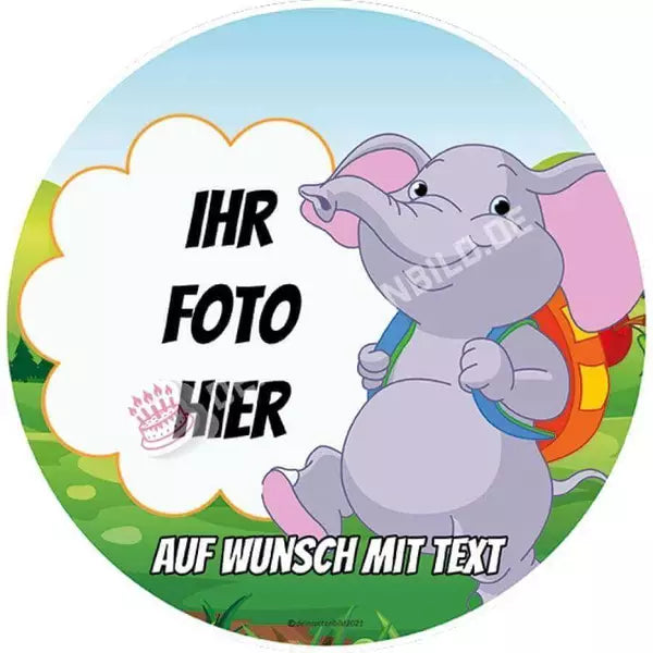 Fotomotiv: Einschulung - Elefant - Hochwertige und individuelle Tortenaufleger für jeden Anlass
Tortenaufleger Fotomotiv Einschulung - Elefant 20cm Kreis
Unser Tortenaufleger mit dem Motiv "Einschulu - Tortenbild - DeintortenbildEinschulung - Elefant