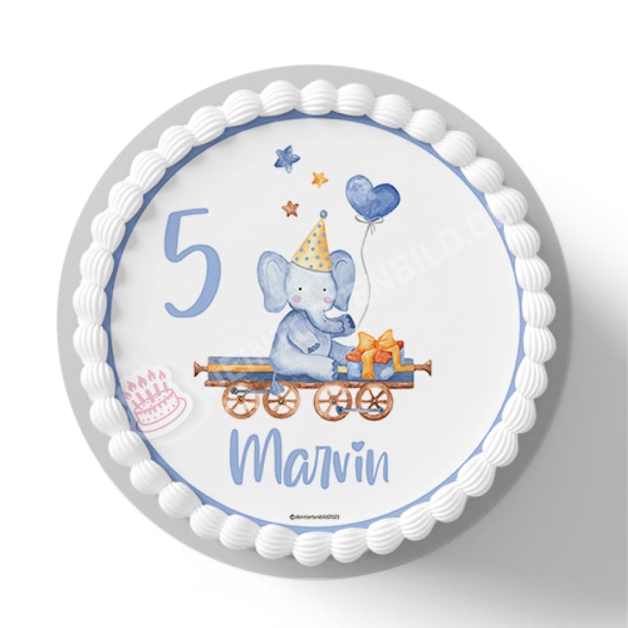Motiv: Geburtstags Elefant - Name und Zahl anpassbar - Deintortenbild.de Tortenaufleger aus Esspapier: Oblatenpapier, Zuckerpapier, Fondantpapier